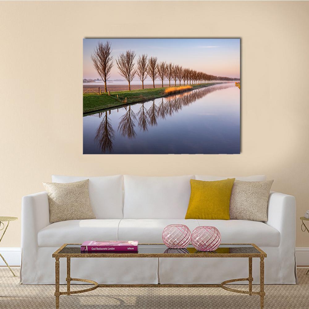 Early Morning By A Dutch Canal Canvas Wall Art-1 Piece-Gallery Wrap-48" x 32"-Tiaracle