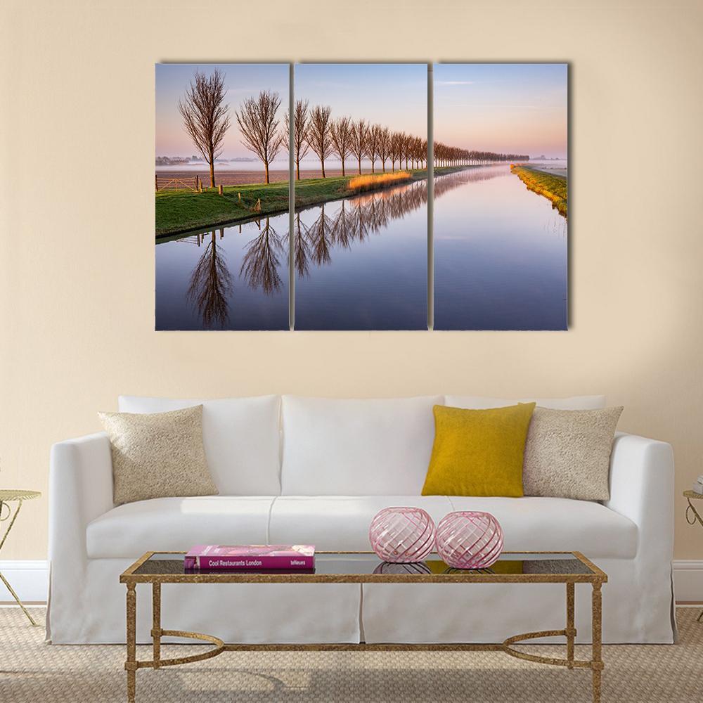 Early Morning By A Dutch Canal Canvas Wall Art-3 Horizontal-Gallery Wrap-37" x 24"-Tiaracle