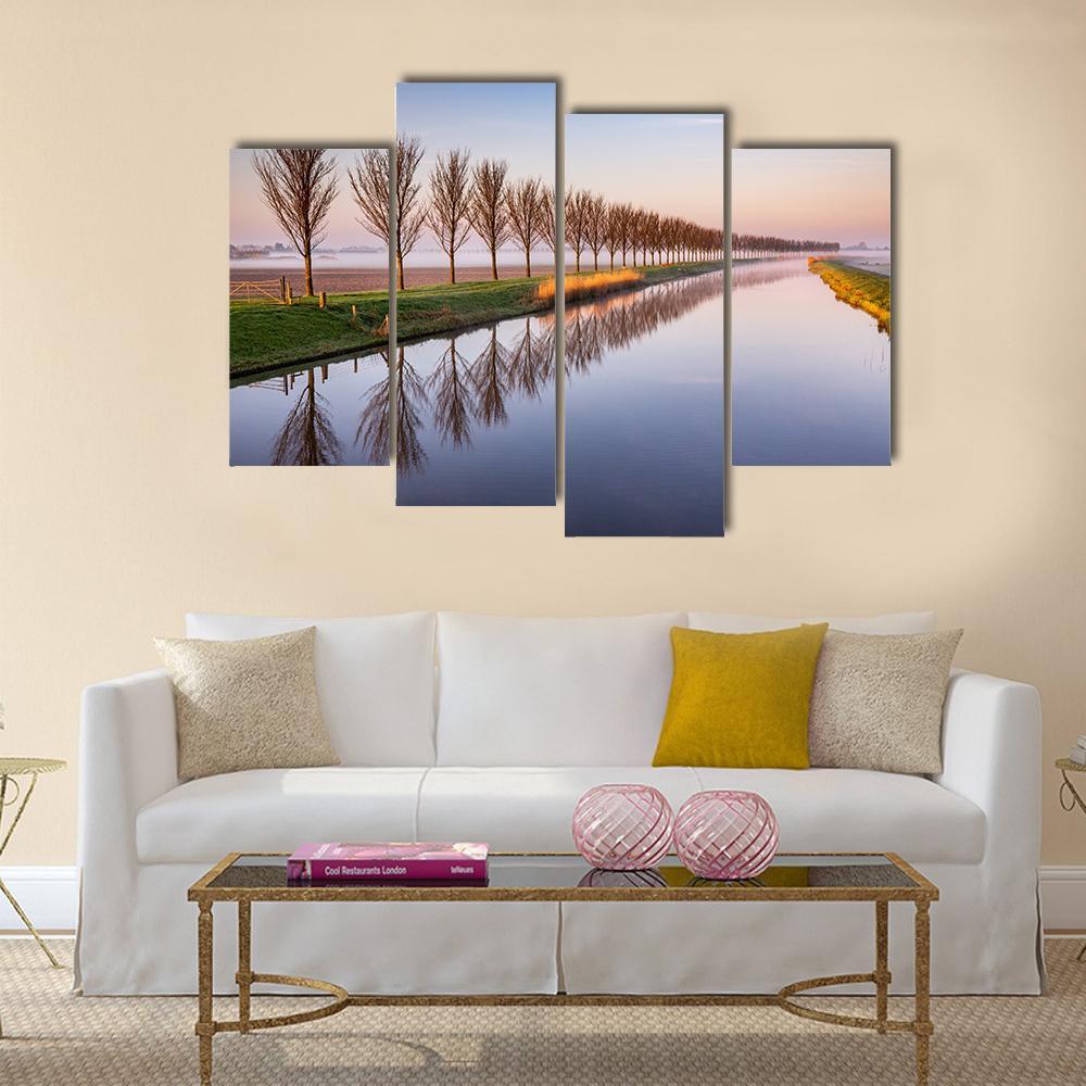 Early Morning By A Dutch Canal Canvas Wall Art-4 Pop-Gallery Wrap-50" x 32"-Tiaracle