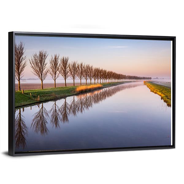 Early Morning By A Dutch Canal Canvas Wall Art-3 Horizontal-Gallery Wrap-25" x 16"-Tiaracle