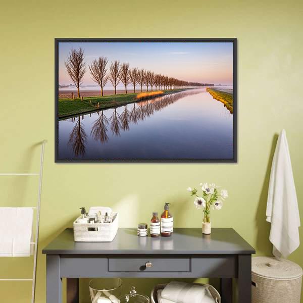 Early Morning By A Dutch Canal Canvas Wall Art-3 Horizontal-Gallery Wrap-25" x 16"-Tiaracle