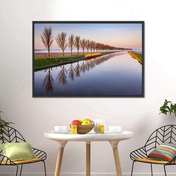 Early Morning By A Dutch Canal Canvas Wall Art-1 Piece-Floating Frame-24" x 16"-Tiaracle