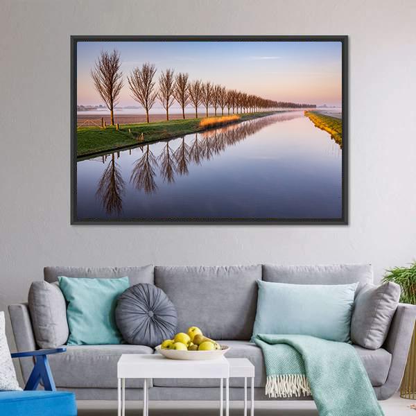 Early Morning By A Dutch Canal Canvas Wall Art-3 Horizontal-Gallery Wrap-25" x 16"-Tiaracle