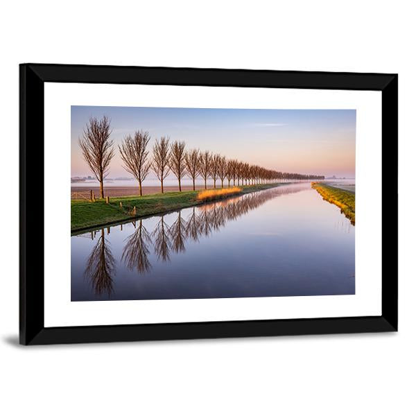 Early Morning By A Dutch Canal Canvas Wall Art-3 Horizontal-Gallery Wrap-25" x 16"-Tiaracle