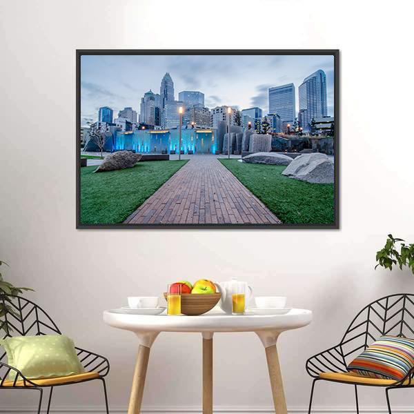 Early Morning Over Charlotte Canvas Wall Art-1 Piece-Floating Frame-24" x 16"-Tiaracle