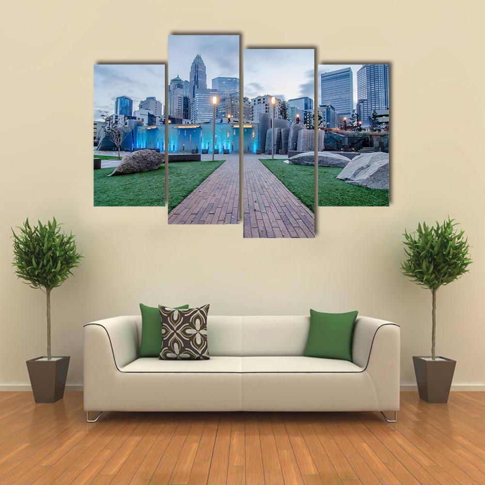 Early Morning Over Charlotte Canvas Wall Art-4 Pop-Gallery Wrap-50" x 32"-Tiaracle