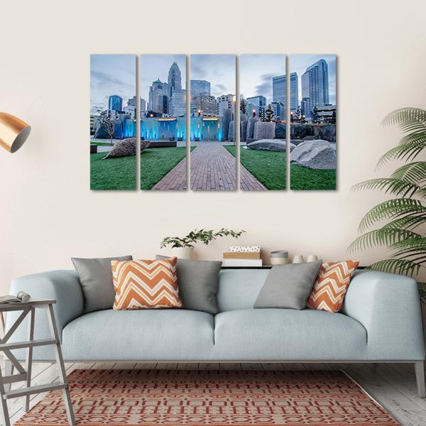Early Morning Over Charlotte Canvas Wall Art-5 Horizontal-Gallery Wrap-22" x 12"-Tiaracle