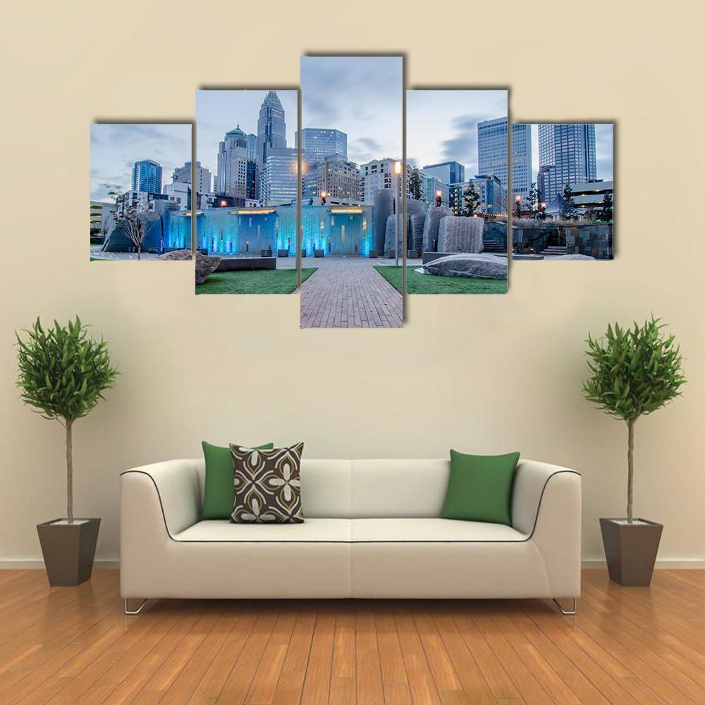 Early Morning Over Charlotte Canvas Wall Art-5 Star-Gallery Wrap-62" x 32"-Tiaracle