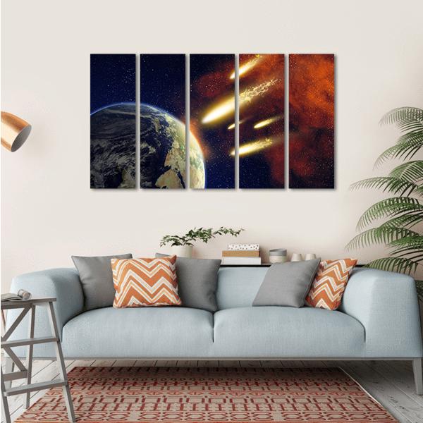 Earth &amp; Flying Asteroids Canvas Wall Art-5 Horizontal-Gallery Wrap-22" x 12"-Tiaracle