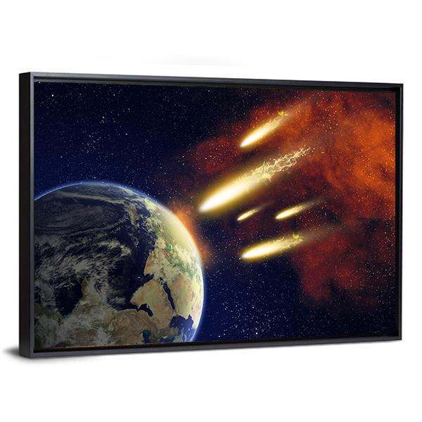 Earth & Flying Asteroids Canvas Wall Art-3 Horizontal-Gallery Wrap-25" x 16"-Tiaracle