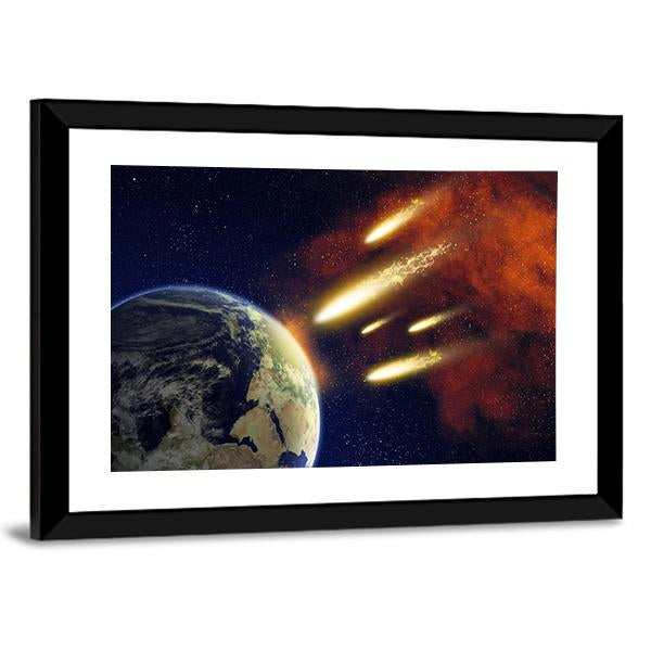 Earth & Flying Asteroids Canvas Wall Art-3 Horizontal-Gallery Wrap-25" x 16"-Tiaracle