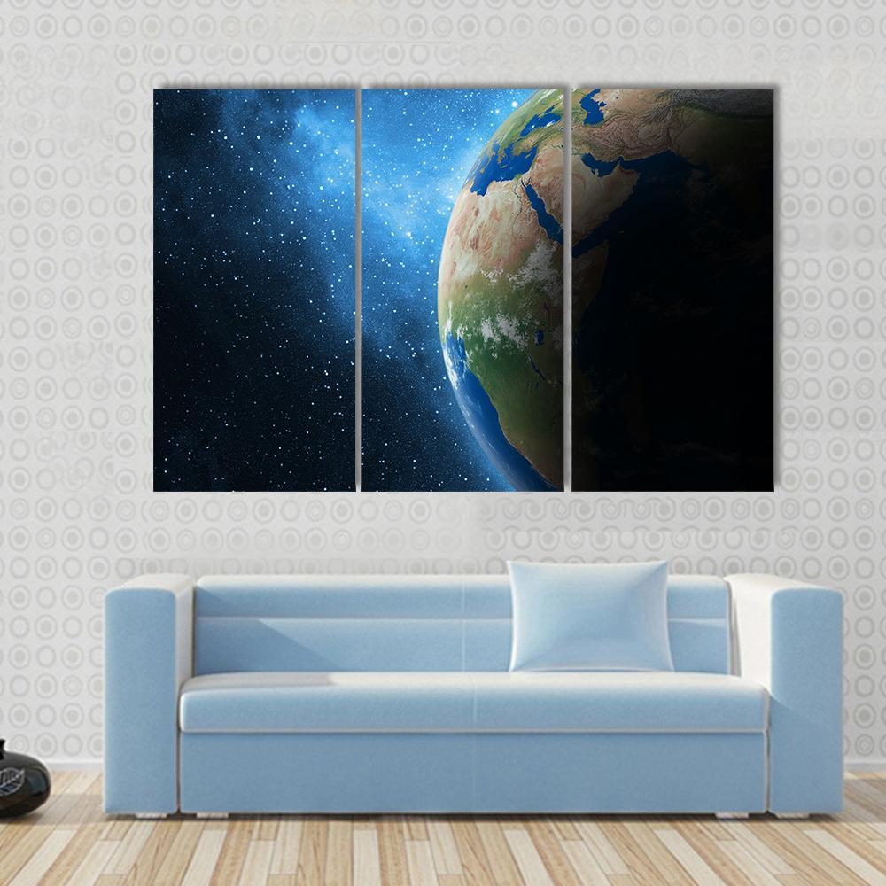 Earth And Galaxy Canvas Wall Art-3 Horizontal-Gallery Wrap-37" x 24"-Tiaracle