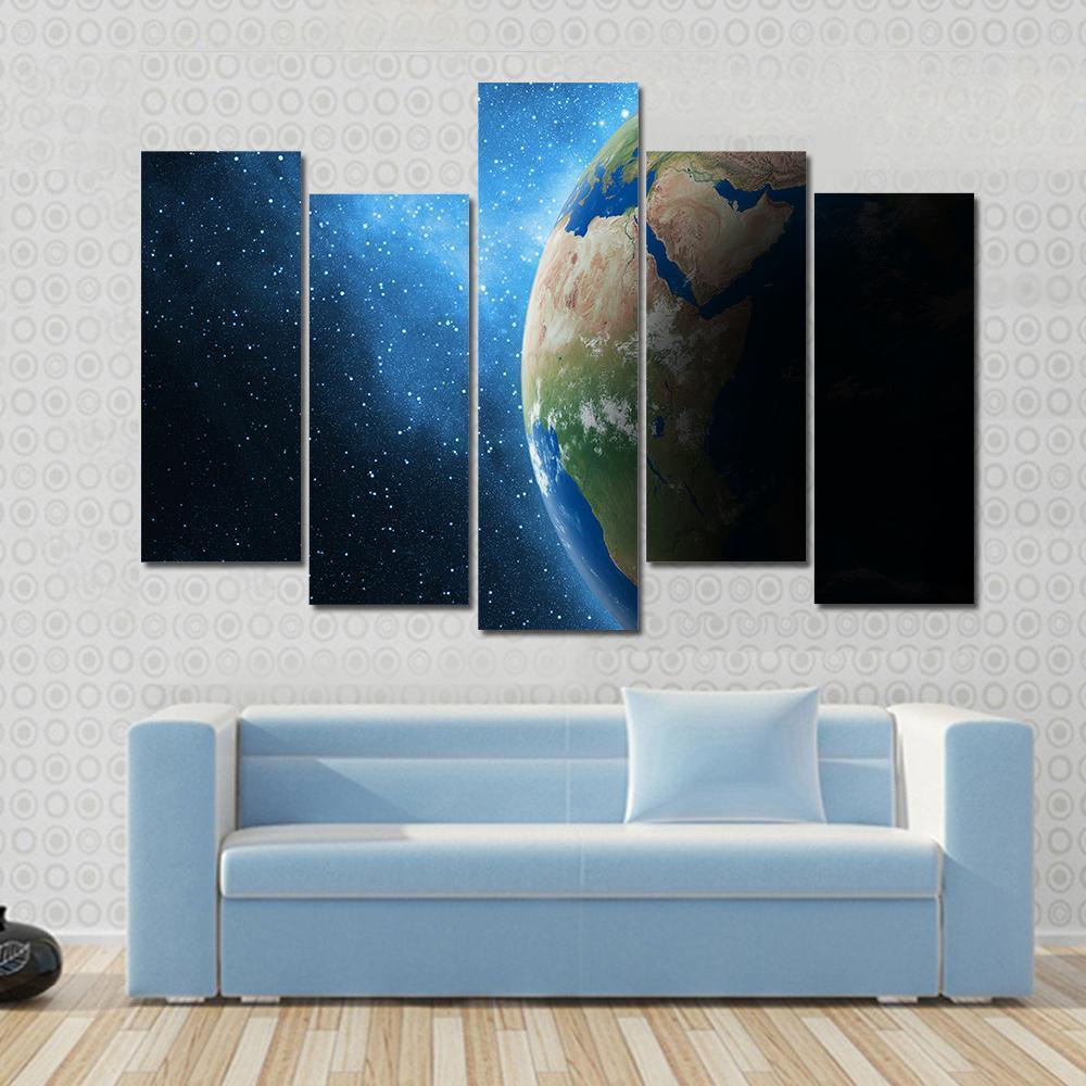 Earth And Galaxy Canvas Wall Art-5 Pop-Gallery Wrap-47" x 32"-Tiaracle