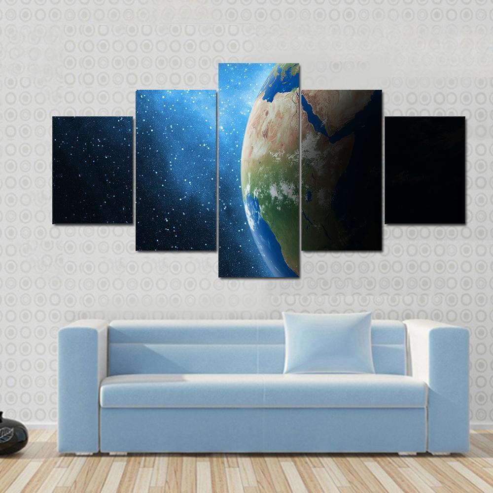 Earth And Galaxy Canvas Wall Art-5 Star-Gallery Wrap-62" x 32"-Tiaracle