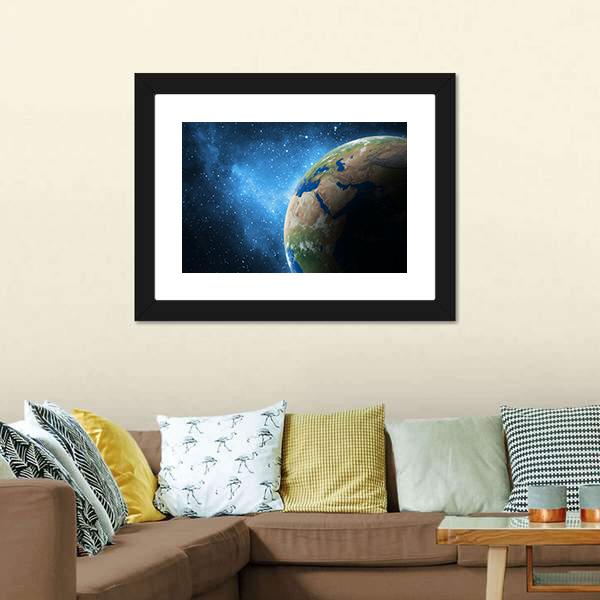 Earth And Galaxy Canvas Wall Art-1 Piece-Framed Print-20" x 16"-Tiaracle