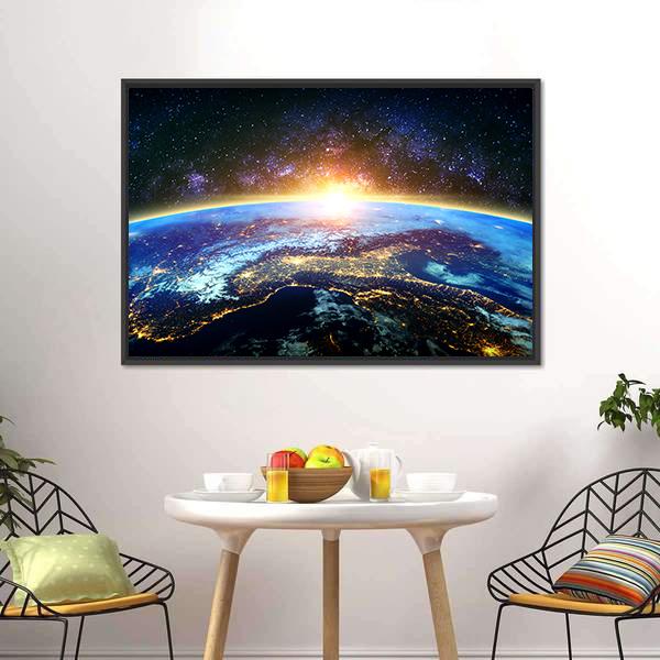 Earth &amp; Galaxy View Canvas Wall Art-1 Piece-Floating Frame-24" x 16"-Tiaracle