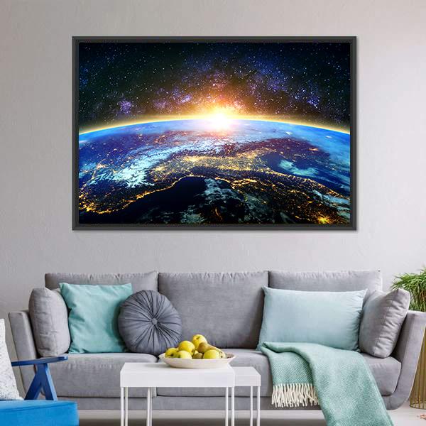 Earth & Galaxy View Canvas Wall Art-3 Horizontal-Gallery Wrap-25" x 16"-Tiaracle