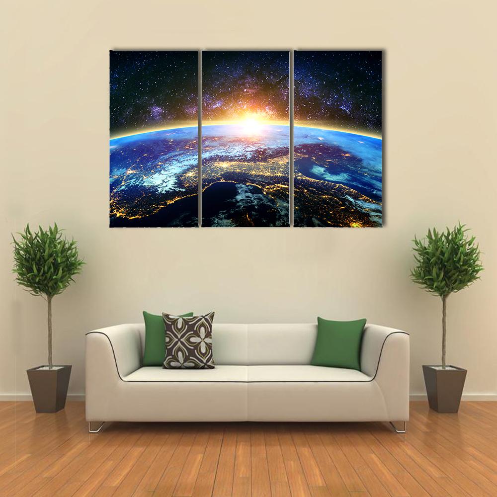 Earth & Galaxy View Canvas Wall Art-3 Horizontal-Gallery Wrap-25" x 16"-Tiaracle