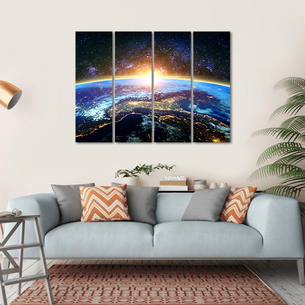 Earth &amp; Galaxy View Canvas Wall Art-4 Horizontal-Gallery Wrap-34" x 24"-Tiaracle