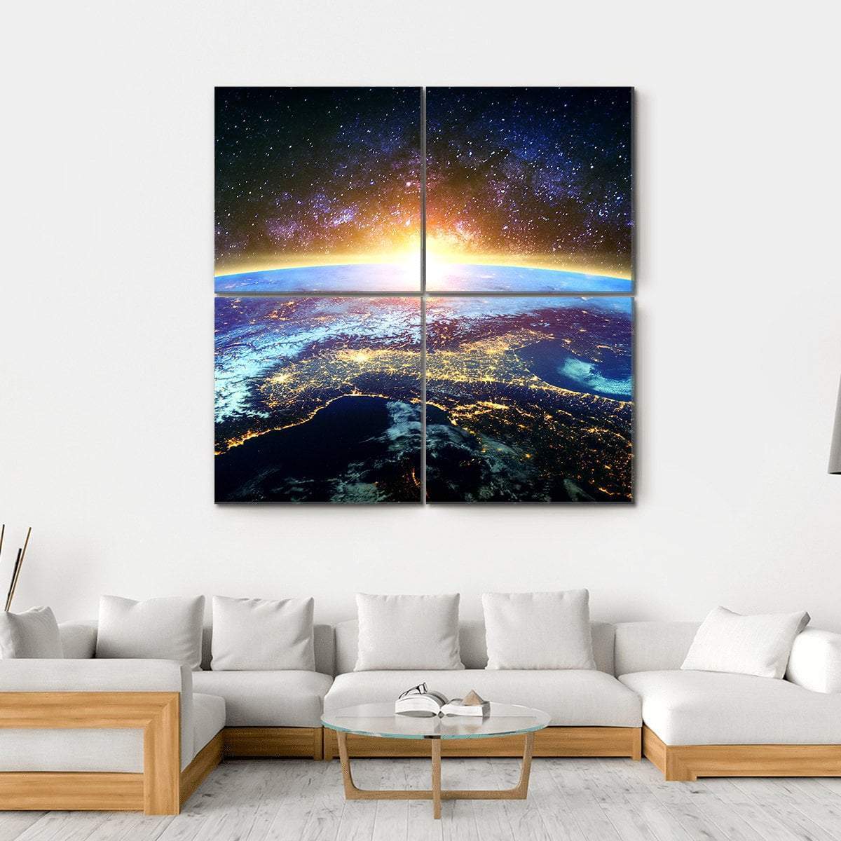 Earth &amp; Galaxy View Canvas Wall Art-4 Square-Gallery Wrap-17" x 17"-Tiaracle