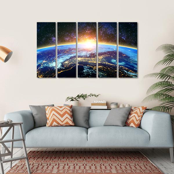 Earth & Galaxy View Canvas Wall Art-5 Horizontal-Gallery Wrap-22" x 12"-Tiaracle