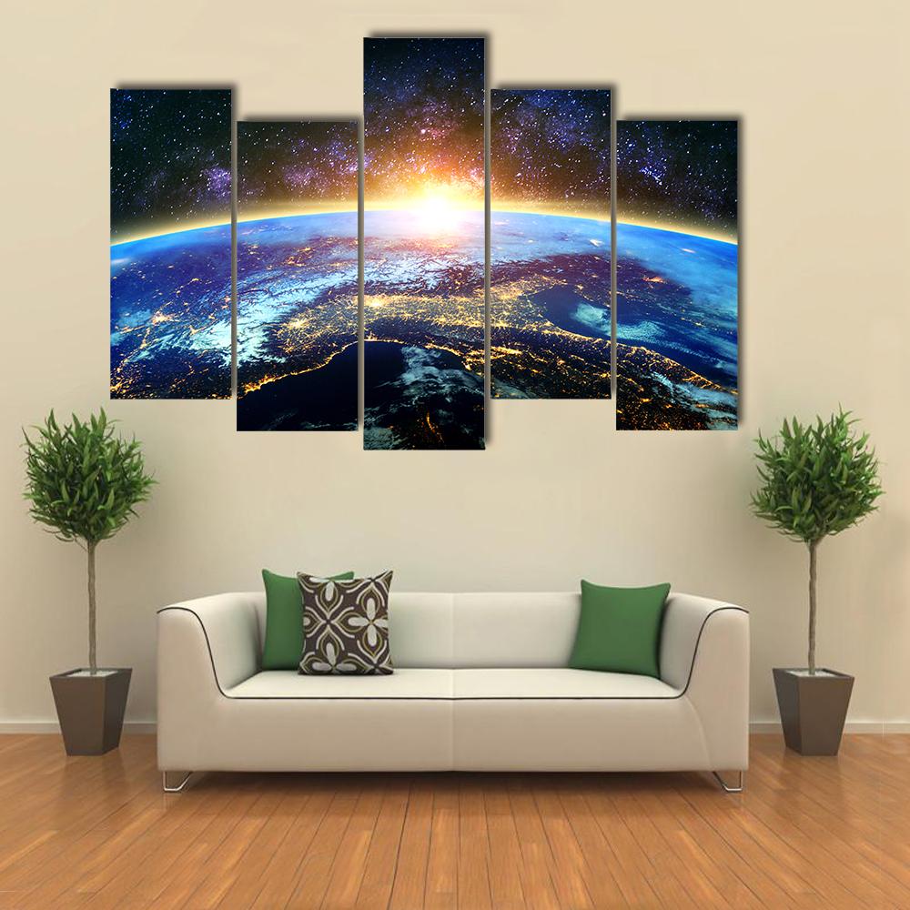Earth & Galaxy View Canvas Wall Art-5 Pop-Gallery Wrap-32" x 21"-Tiaracle