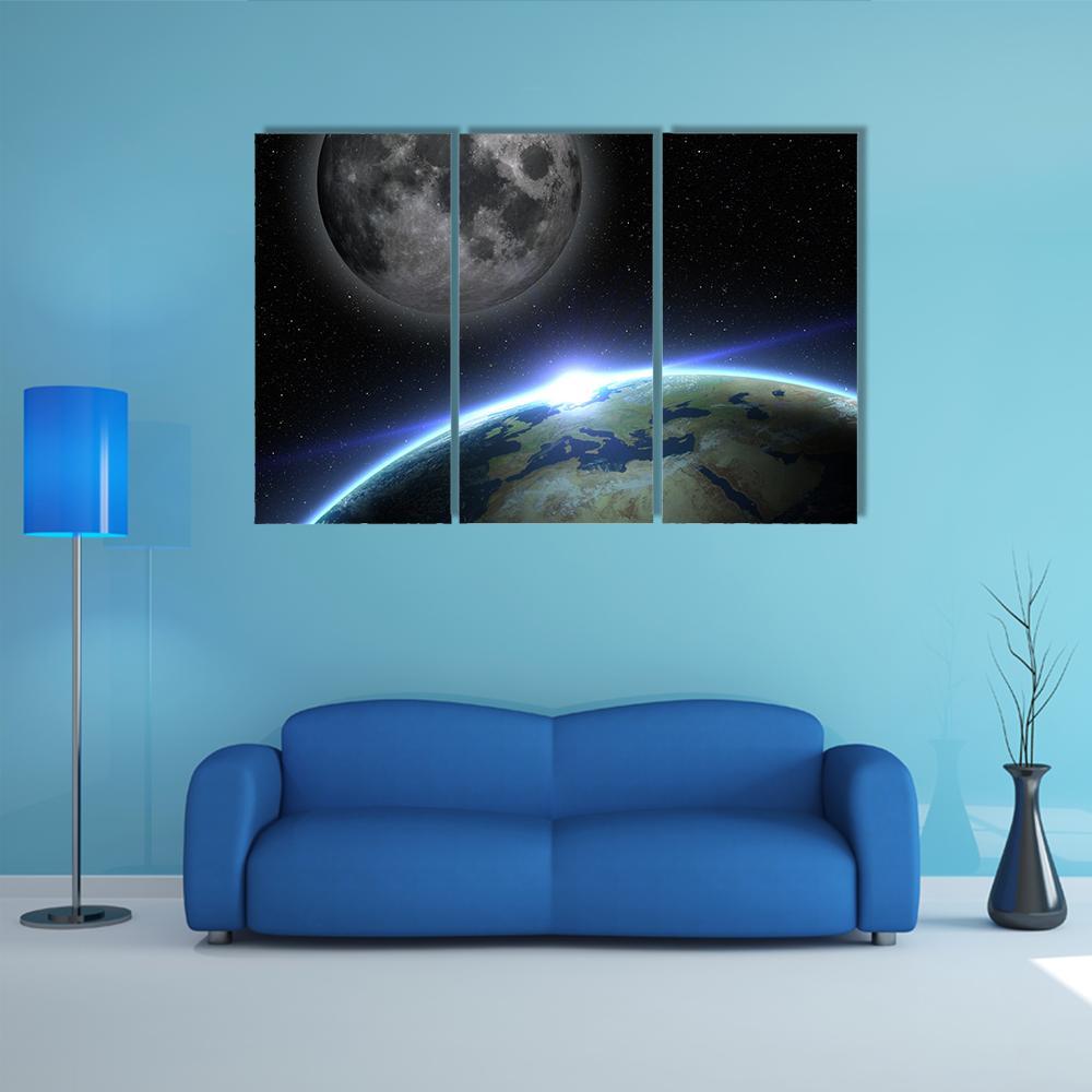 Earth &amp; Moon Canvas Wall Art-3 Horizontal-Gallery Wrap-37" x 24"-Tiaracle
