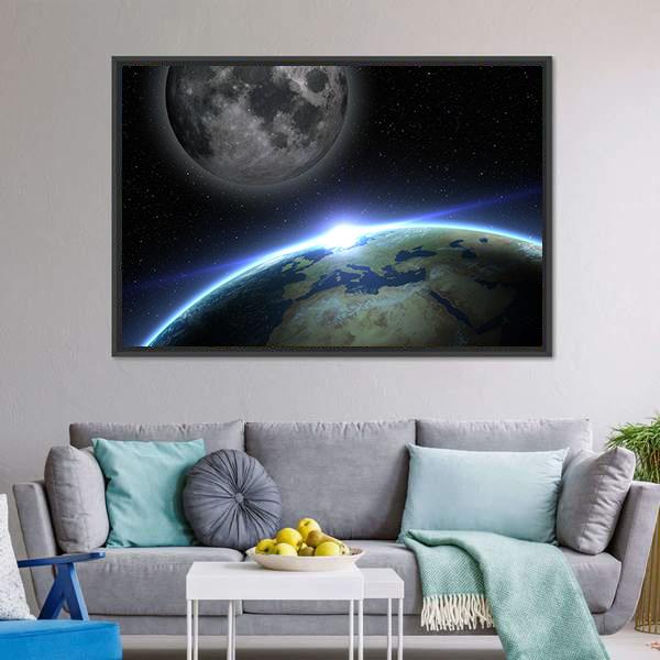 Earth &amp; Moon Canvas Wall Art-3 Horizontal-Gallery Wrap-25" x 16"-Tiaracle