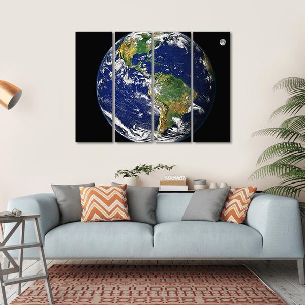 Earth &amp; Moon From Space Canvas Wall Art-4 Horizontal-Gallery Wrap-34" x 24"-Tiaracle