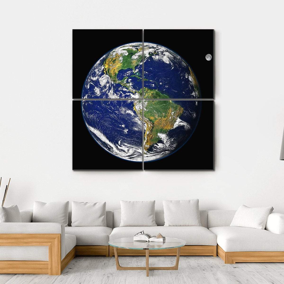 Earth &amp; Moon From Space Canvas Wall Art-4 Square-Gallery Wrap-17" x 17"-Tiaracle