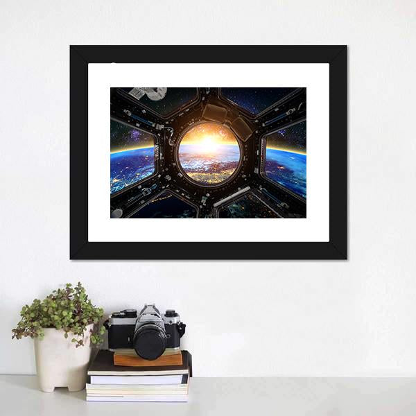 Earth &amp; Spacecraft Canvas Wall Art-3 Horizontal-Gallery Wrap-25" x 16"-Tiaracle