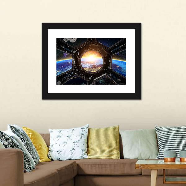 Earth &amp; Spacecraft Canvas Wall Art-1 Piece-Framed Print-20" x 16"-Tiaracle