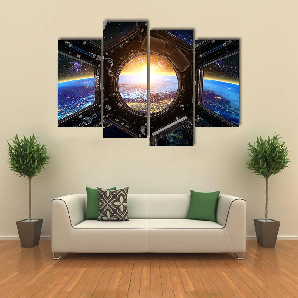 Earth & Spacecraft Canvas Wall Art-4 Pop-Gallery Wrap-34" x 20"-Tiaracle
