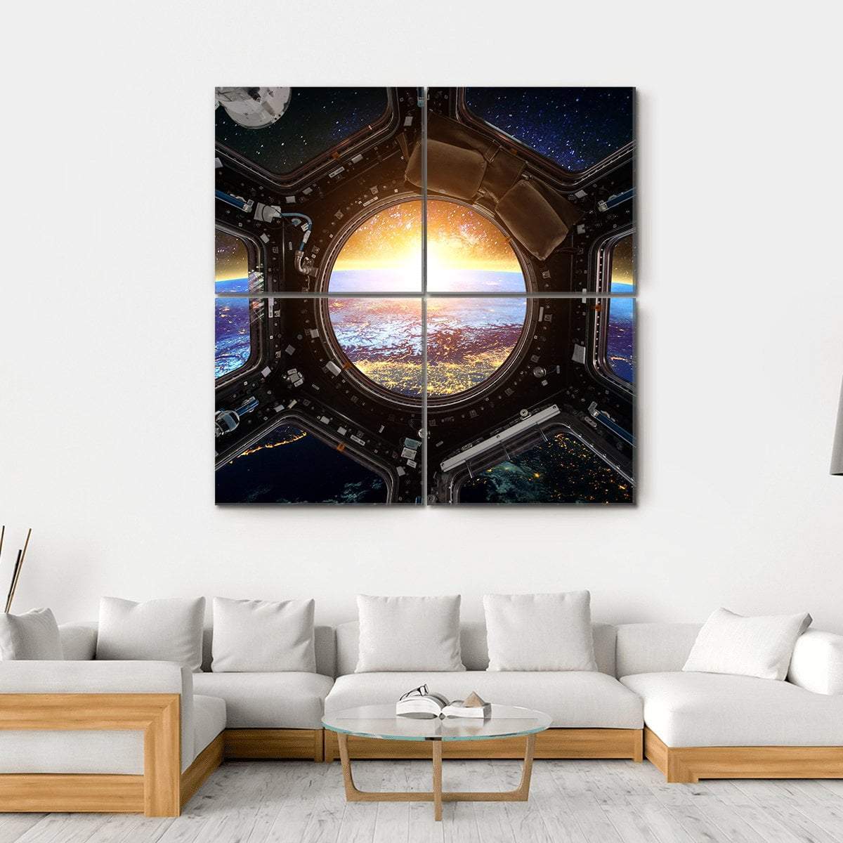 Earth &amp; Spacecraft Canvas Wall Art-4 Square-Gallery Wrap-17" x 17"-Tiaracle