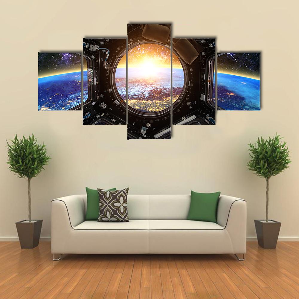 Earth &amp; Spacecraft Canvas Wall Art-5 Star-Gallery Wrap-42" x 21"-Tiaracle