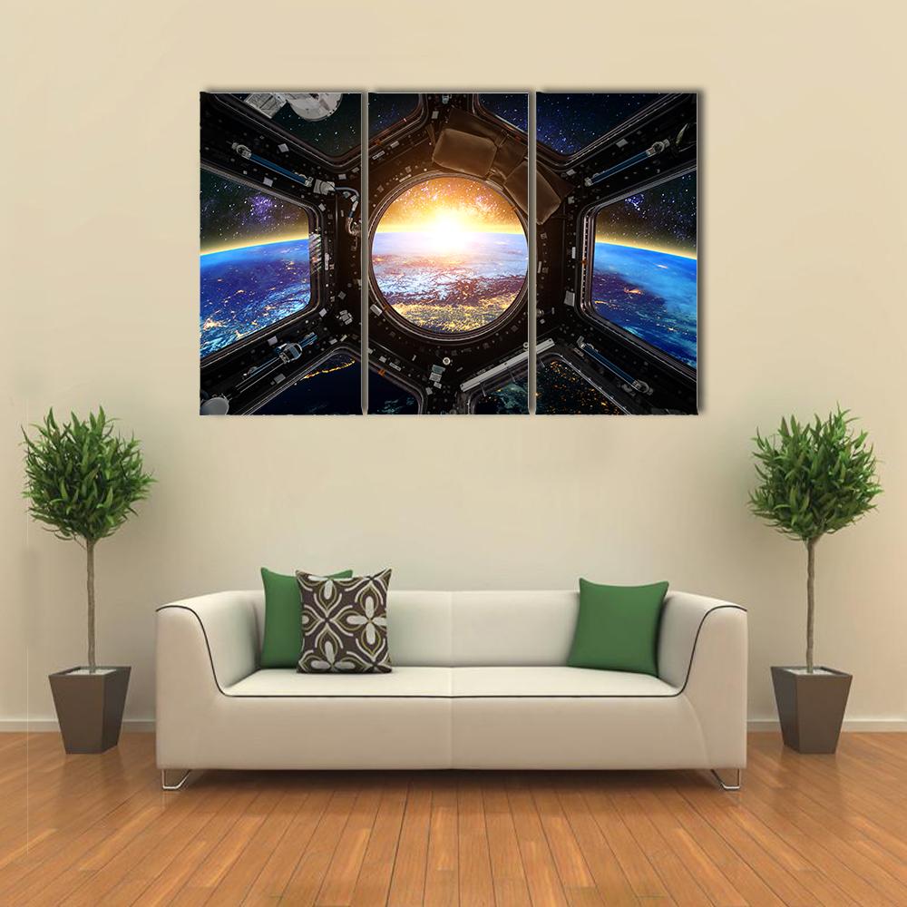 Earth & Spacecraft Canvas Wall Art-3 Horizontal-Gallery Wrap-25" x 16"-Tiaracle