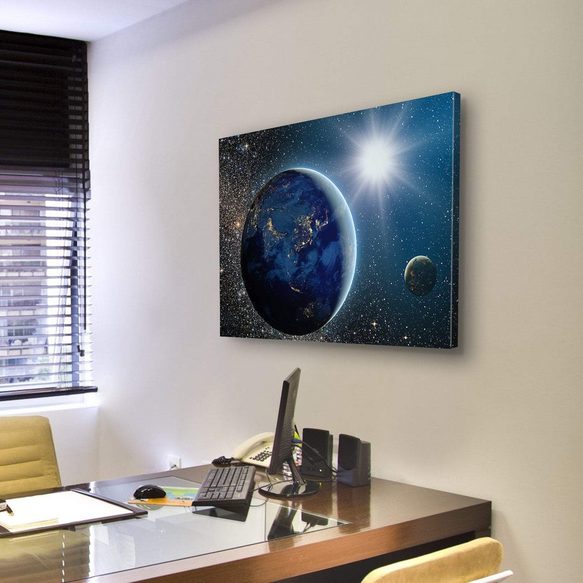 Earth &amp; Sun From Space Canvas Wall Art-3 Horizontal-Gallery Wrap-25&quot; x 16&quot;-Tiaracle