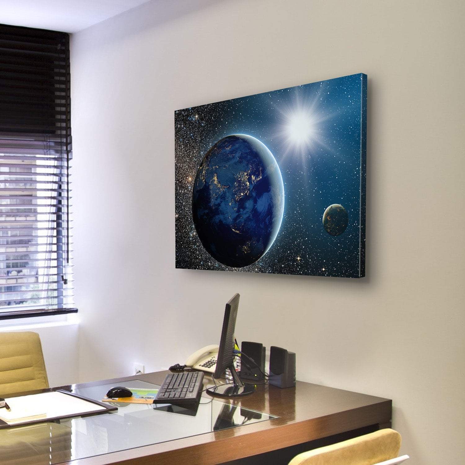 Earth & Sun From Space Canvas Wall Art-3 Horizontal-Gallery Wrap-25" x 16"-Tiaracle