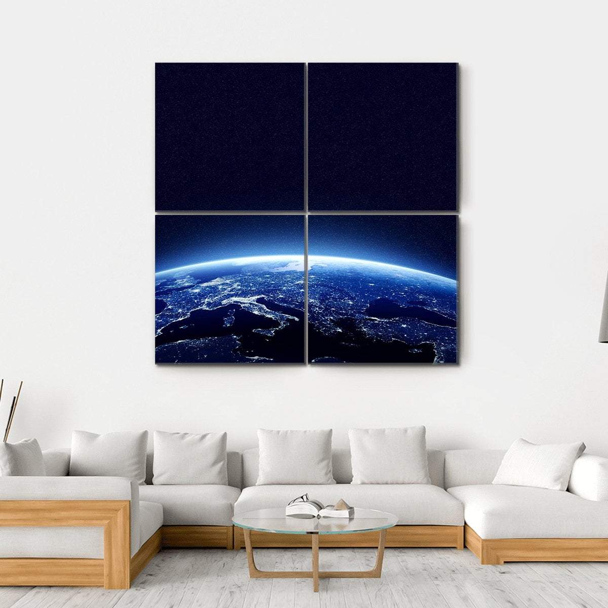 Earth At Night Canvas Wall Art-4 Square-Gallery Wrap-17" x 17"-Tiaracle
