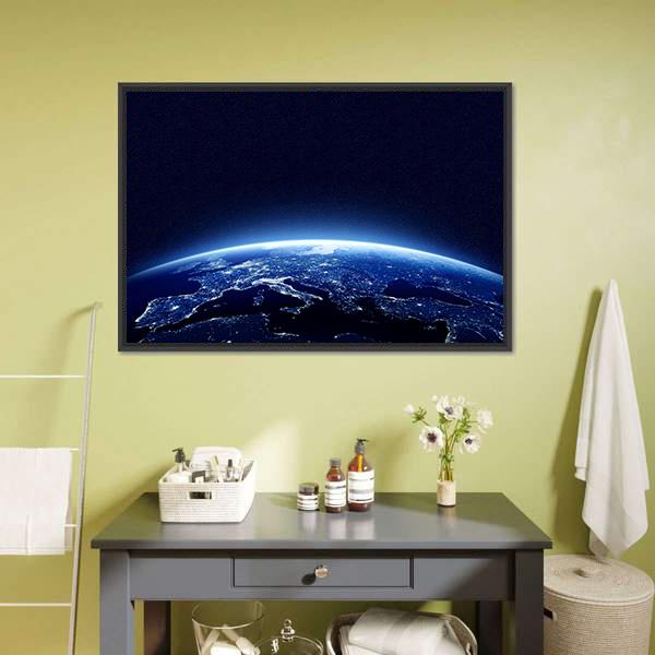 Earth At Night Canvas Wall Art-5 Horizontal-Gallery Wrap-22" x 12"-Tiaracle