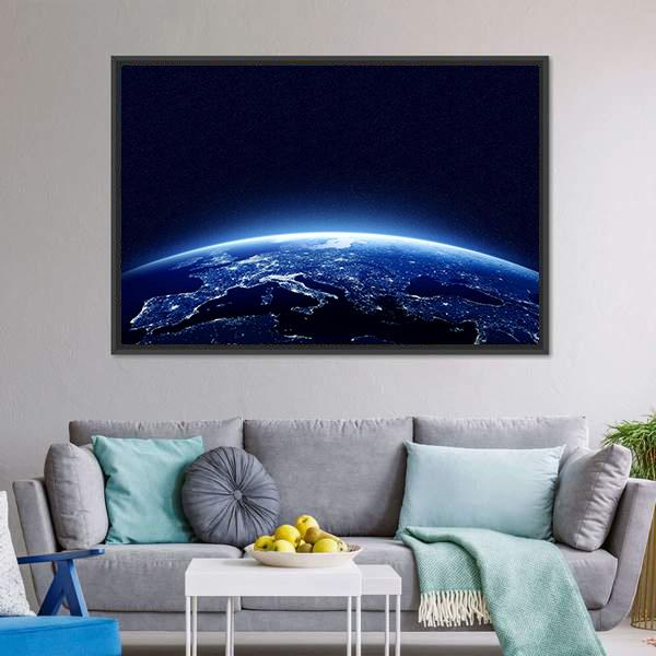 Earth At Night Canvas Wall Art-5 Horizontal-Gallery Wrap-22" x 12"-Tiaracle