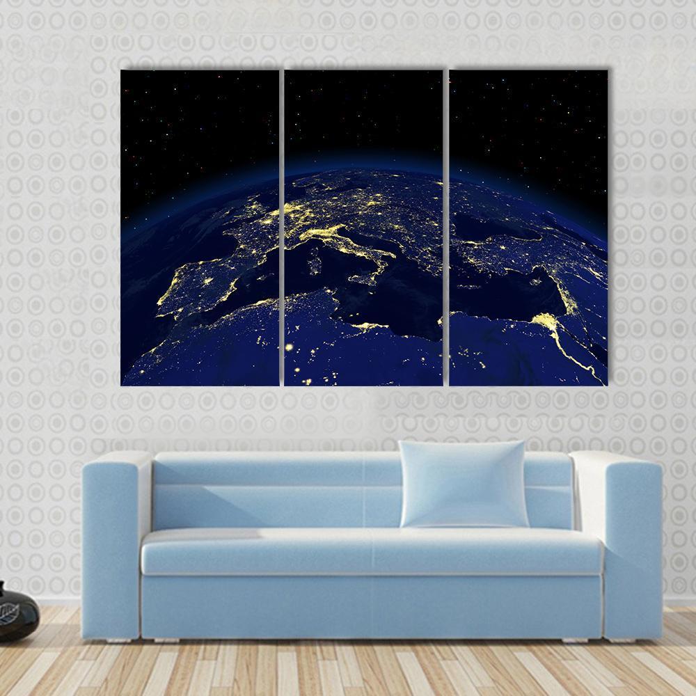 Earth At Night From Space Canvas Wall Art-3 Horizontal-Gallery Wrap-37" x 24"-Tiaracle