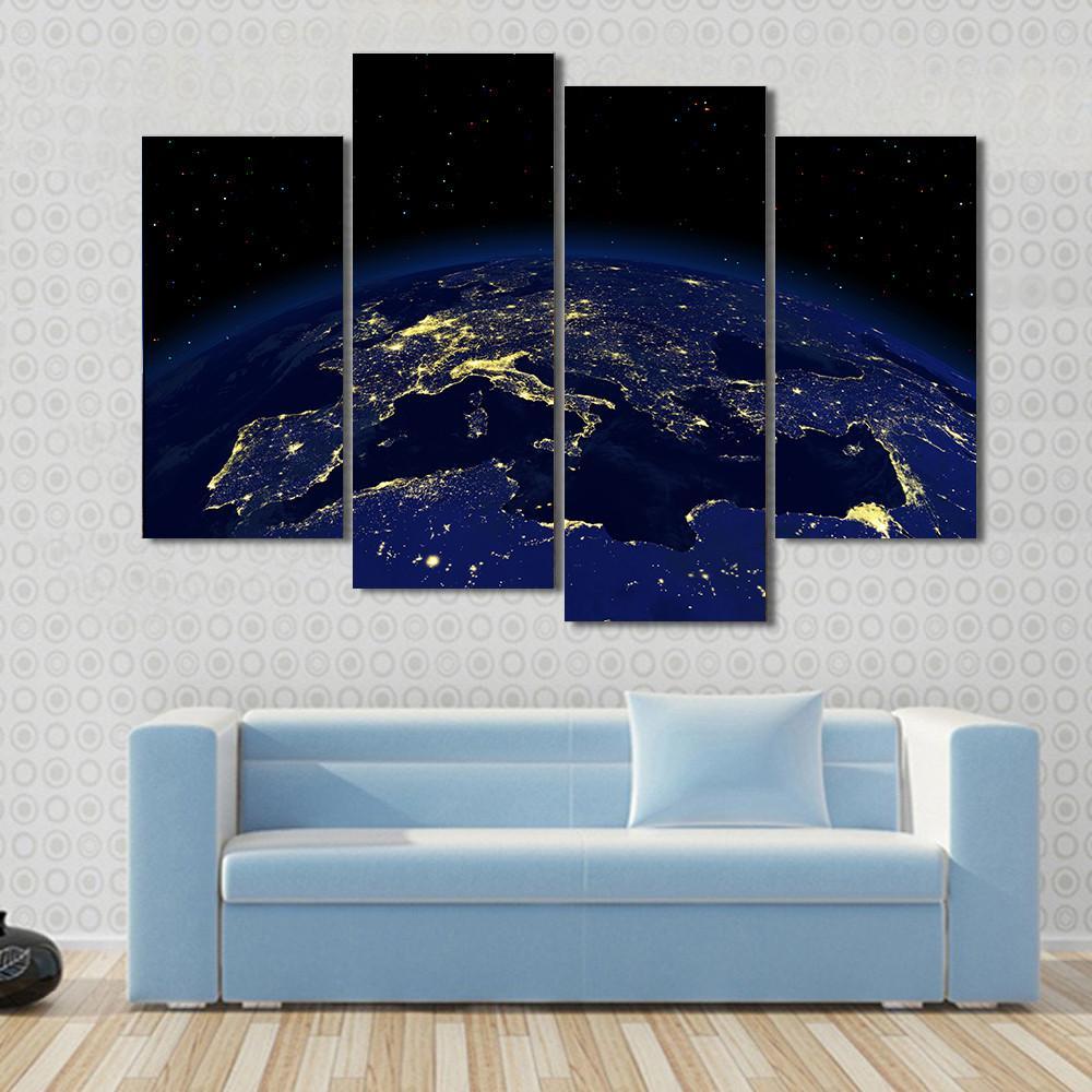 Earth At Night From Space Canvas Wall Art-4 Pop-Gallery Wrap-50" x 32"-Tiaracle
