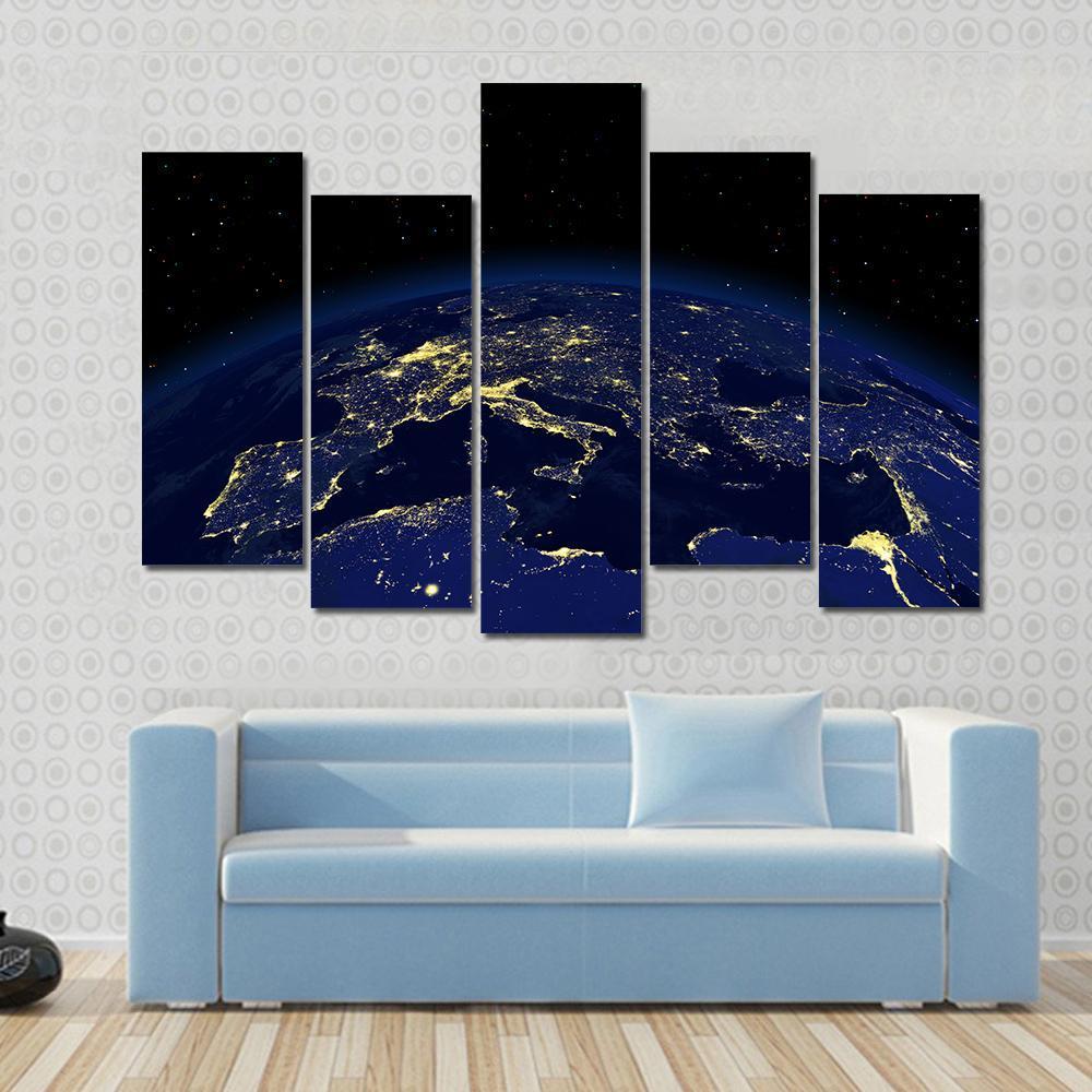 Earth At Night From Space Canvas Wall Art-5 Pop-Gallery Wrap-47" x 32"-Tiaracle