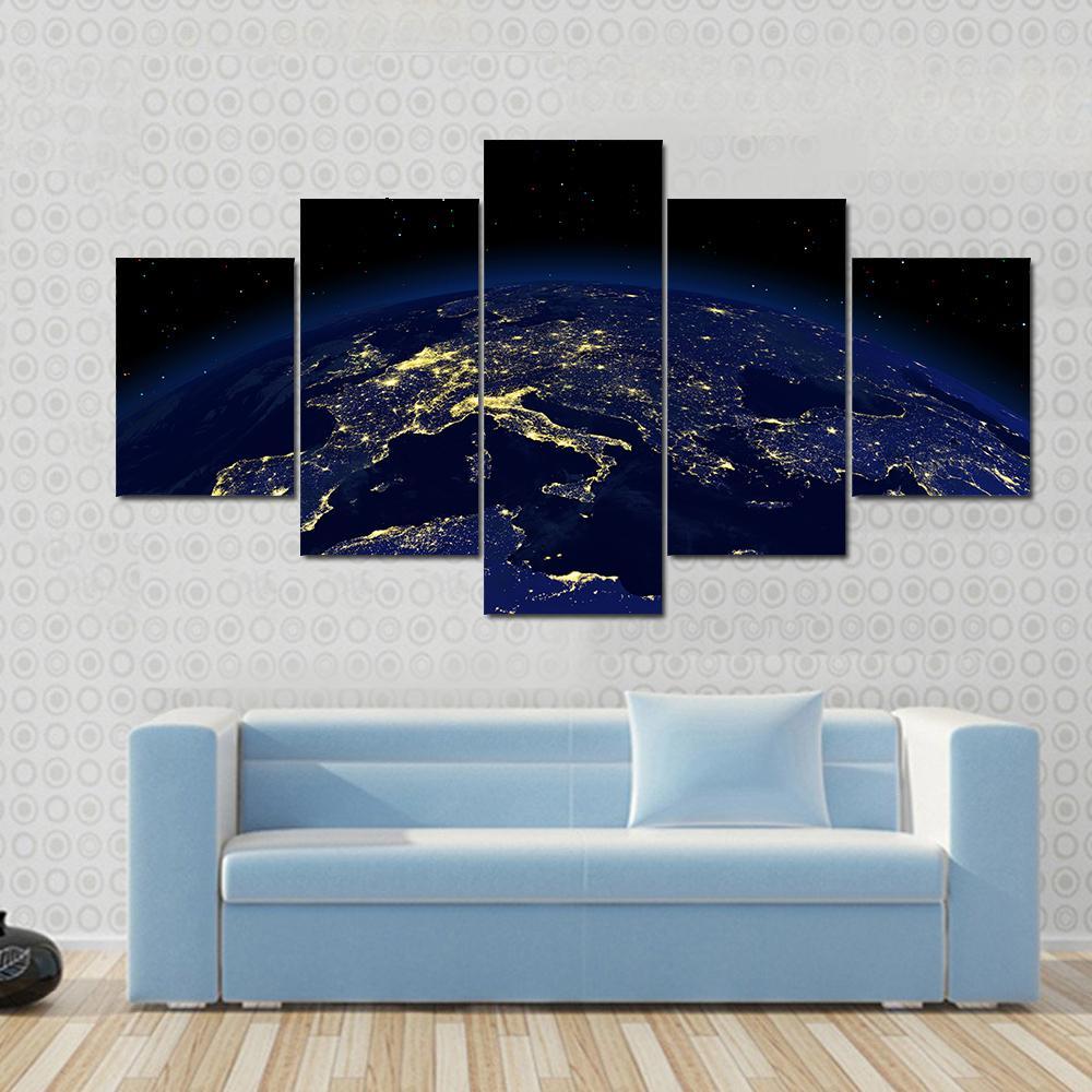 Earth At Night From Space Canvas Wall Art-5 Star-Gallery Wrap-62" x 32"-Tiaracle