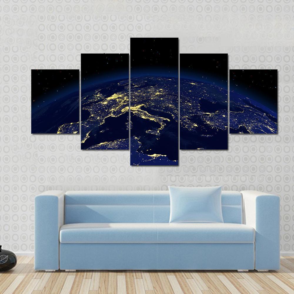 Earth At Night From Space Canvas Wall Art-5 Pop-Gallery Wrap-47" x 32"-Tiaracle