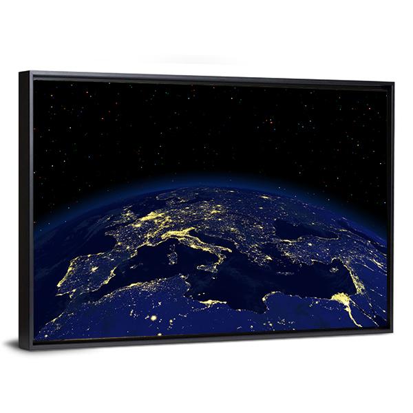 Earth At Night From Space Canvas Wall Art-3 Horizontal-Gallery Wrap-25" x 16"-Tiaracle