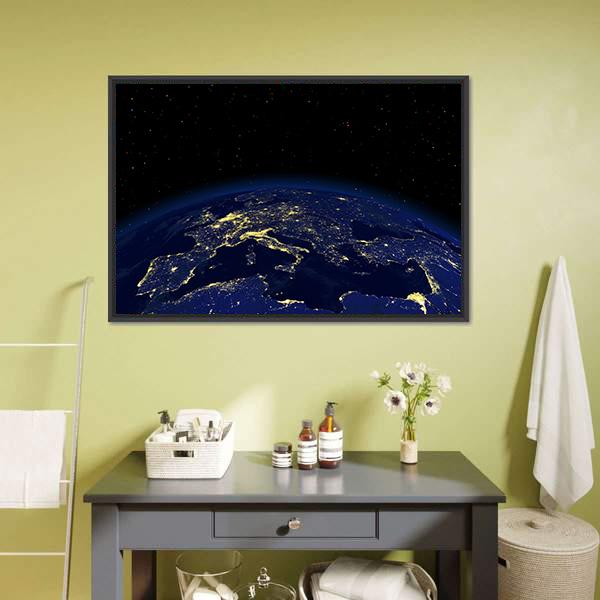 Earth At Night From Space Canvas Wall Art-3 Horizontal-Gallery Wrap-25" x 16"-Tiaracle
