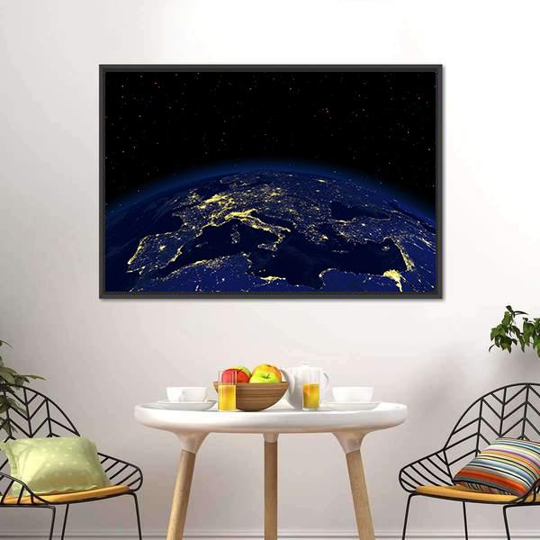 Earth At Night From Space Canvas Wall Art-1 Piece-Floating Frame-24" x 16"-Tiaracle