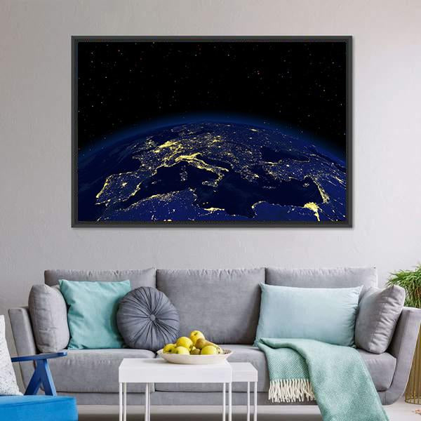Earth At Night From Space Canvas Wall Art-3 Horizontal-Gallery Wrap-25" x 16"-Tiaracle